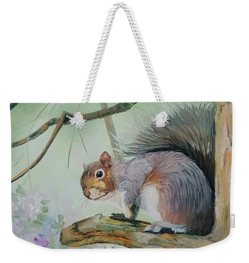 Squirrel Weekender Tote Bag featuring the painting Out on a Limb by Connie Rish