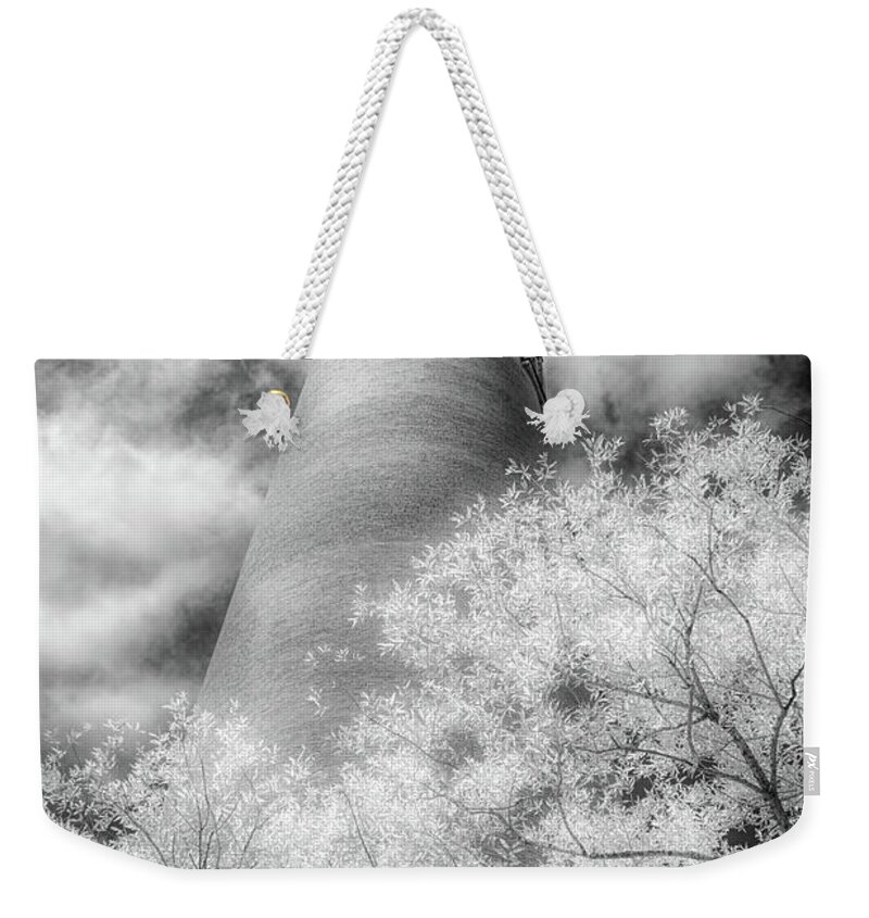 Beach Weekender Tote Bag featuring the photograph Outer Banks Beach Corolla Lighthouse Glow bw by Dan Carmichael