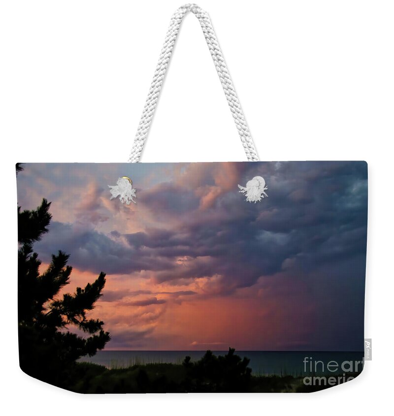 Outer Banks Weekender Tote Bag featuring the digital art Outer Banks Sunset by Lois Bryan