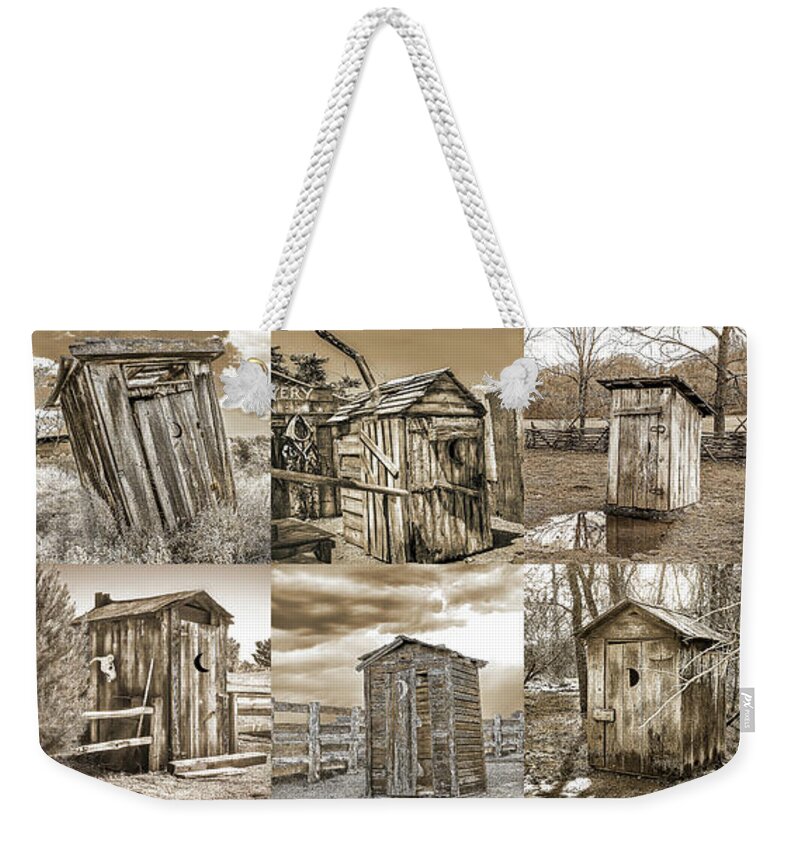 Outhouse Weekender Tote Bag featuring the photograph Outhouse Sepia Panel Horizontal by Don Schimmel