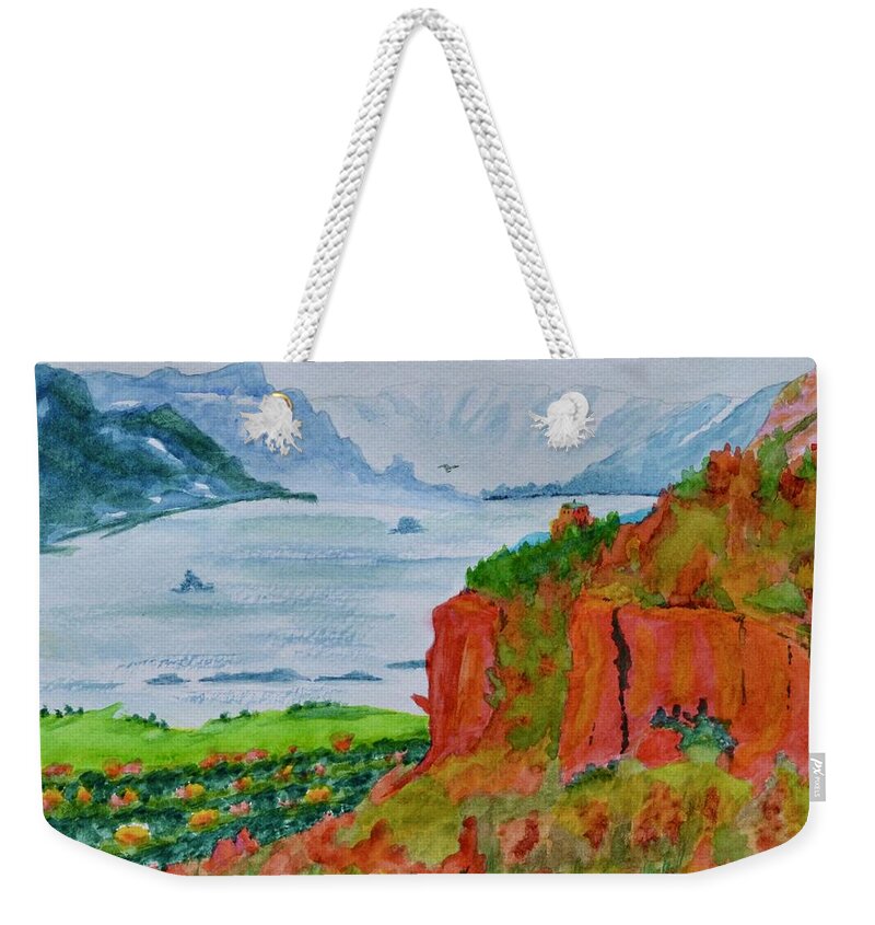 Overlook Along The Columbia River Weekender Tote Bag featuring the painting Overlook Along the Columbia River by Warren Thompson