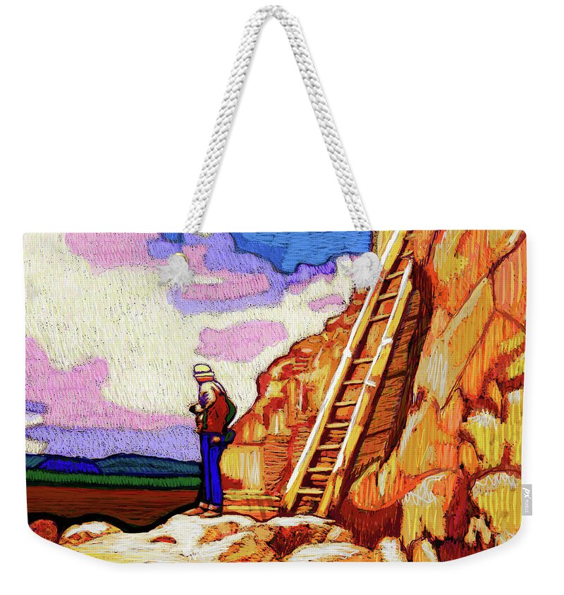 New Mexico Weekender Tote Bag featuring the digital art Overlook At Bandelier by Rod Whyte