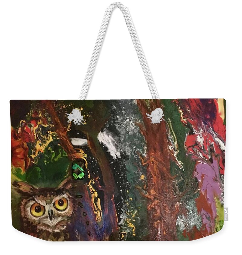Face Masks Weekender Tote Bag featuring the mixed media Owl Wisdom by Sofanya White