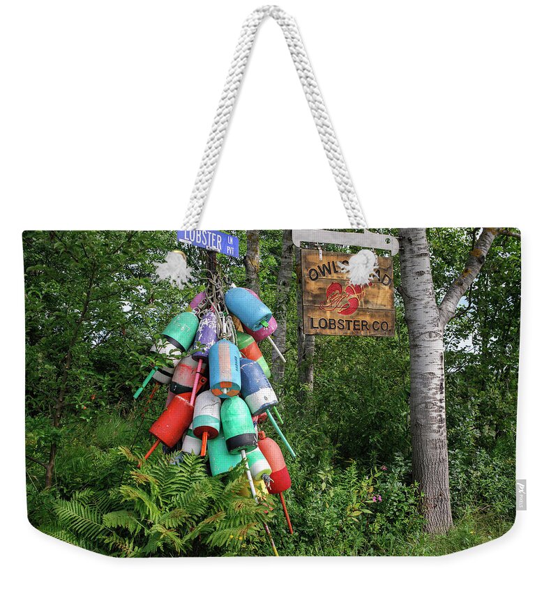 Owl's Head Weekender Tote Bag featuring the photograph Owls Head Lobster Co Maine by Mary Lee Dereske