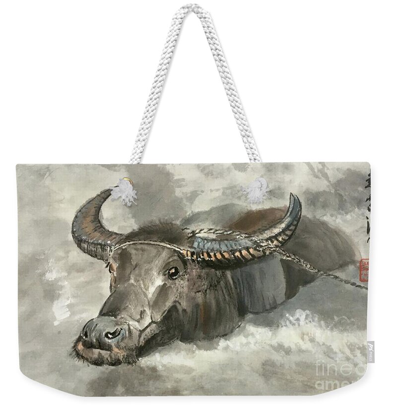 Ox Weekender Tote Bag featuring the painting Willing Ox by Carmen Lam