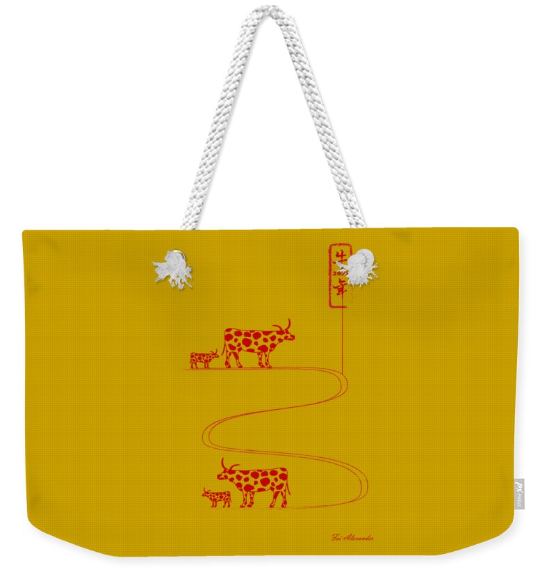 Year Of Ox Weekender Tote Bag featuring the digital art Ox Year No.12 by Fei A
