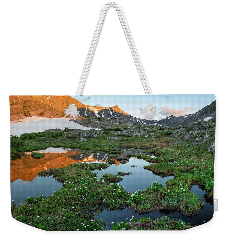 Pacific Peak Weekender Tote Bag featuring the photograph Pacific Peak Sunrise by Aaron Spong