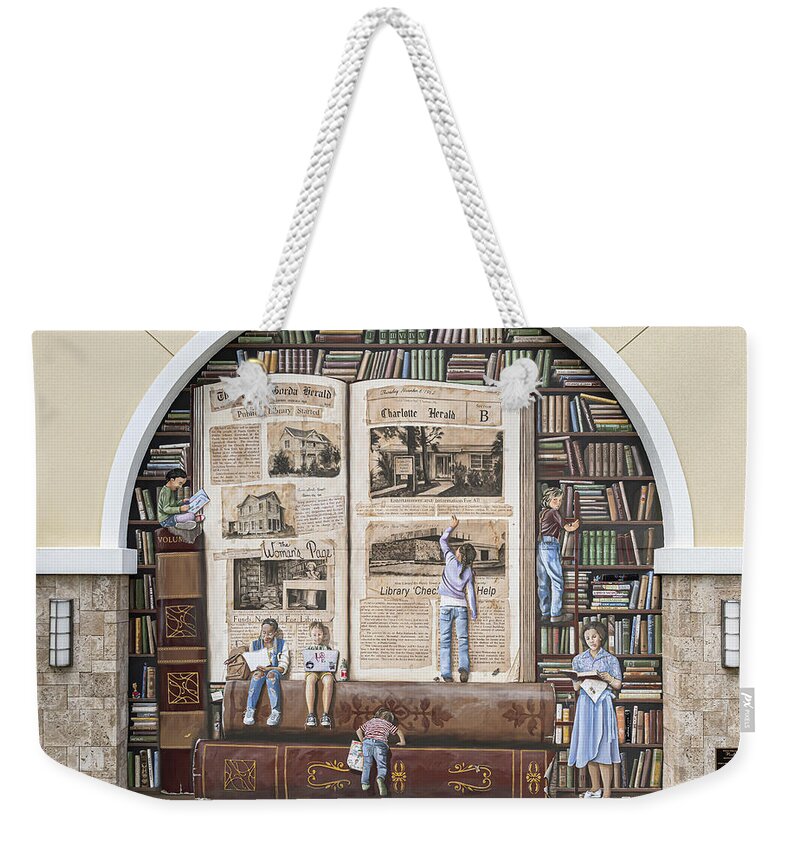 Punta Gorda Weekender Tote Bag featuring the photograph Pages From Our Library's Past by Punta Gorda Historic Mural Society