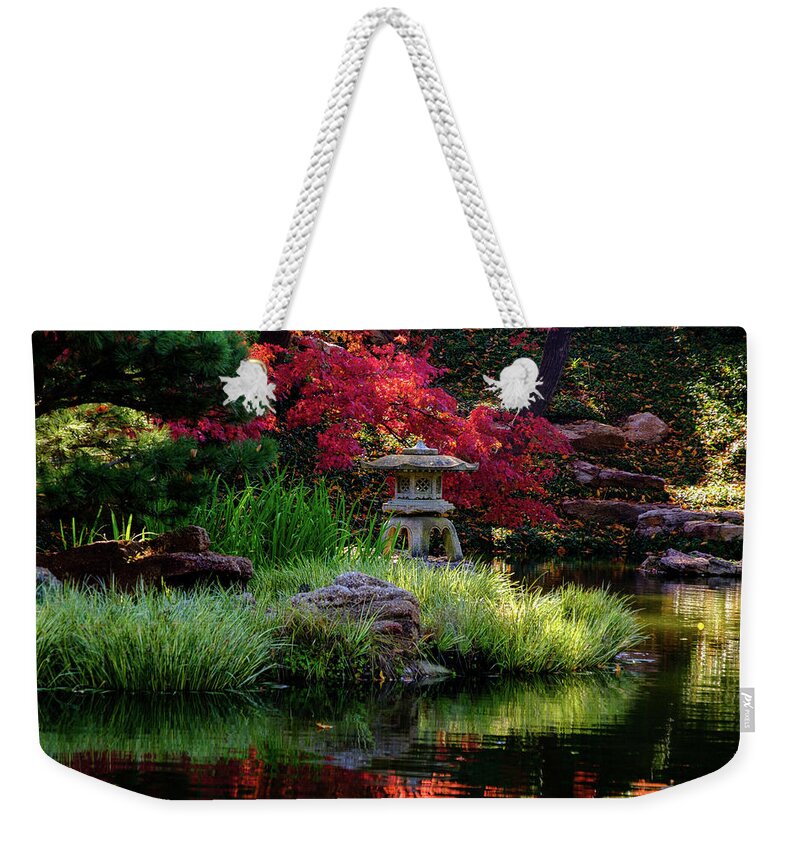 Pagoda Weekender Tote Bag featuring the photograph Pagoda Pond by Johnny Boyd