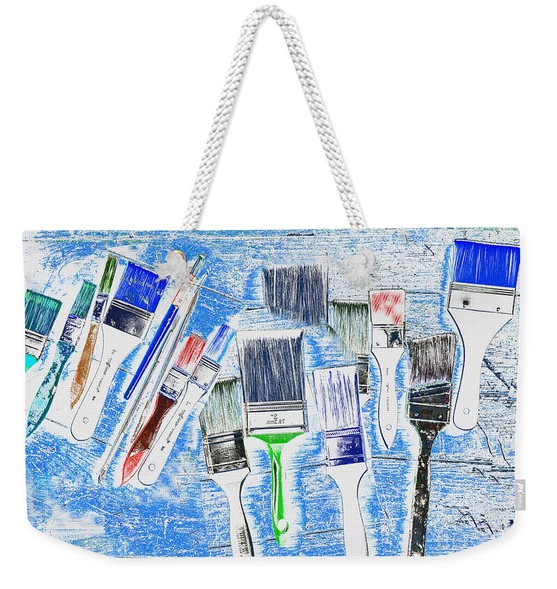 Paintbrushes Weekender Tote Bag featuring the mixed media Paintbrush Abstract by Kae Cheatham