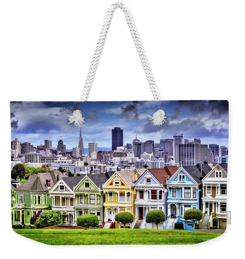 San Francisco Weekender Tote Bag featuring the photograph Painted Ladies of San Francisco by Carol Japp