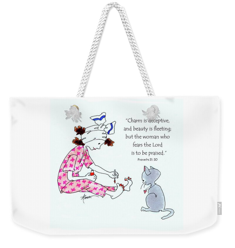 Little Girl Weekender Tote Bag featuring the painting Painted Toenails by Adele Bower