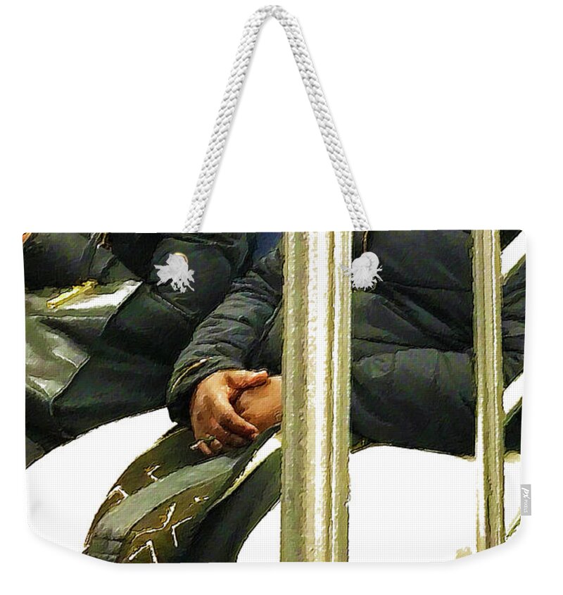 City Weekender Tote Bag featuring the painting Painting On The New York City Subway Women by Tony Rubino