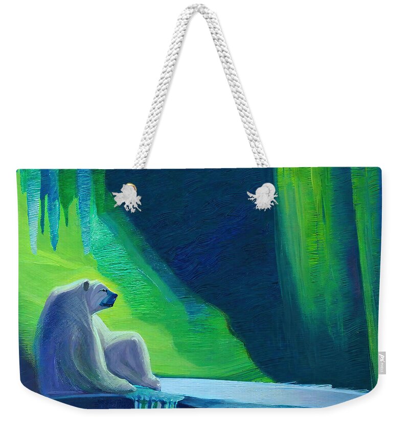 Nature Weekender Tote Bag featuring the painting Painting Polar Bear Reverence 3 nature background by N Akkash