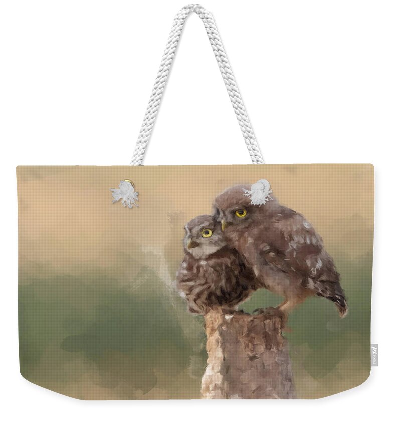 Pair Of Athenas Yellow-eyed Hunters Weekender Tote Bag featuring the painting Pair of Athenas Yellow-Eyed Hunters by Gary Arnold