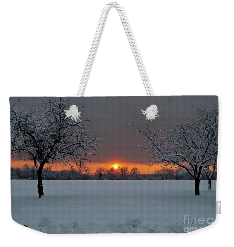 Nature Weekender Tote Bag featuring the photograph Pairs Sunset by Len Tauro