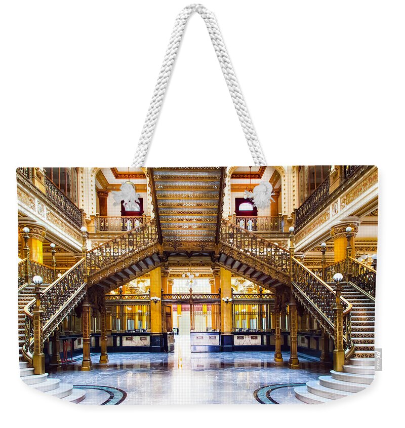 Architecture Weekender Tote Bag featuring the photograph Palacio Postale staircase by John Bartosik