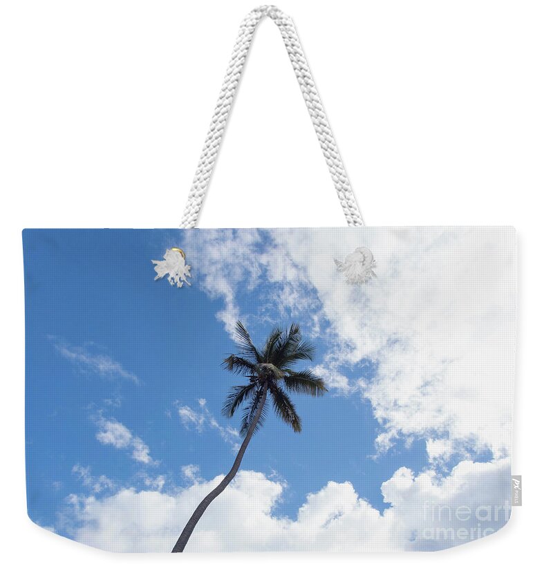 Palm Weekender Tote Bag featuring the photograph Palm Tree in the Clouds by Beachtown Views