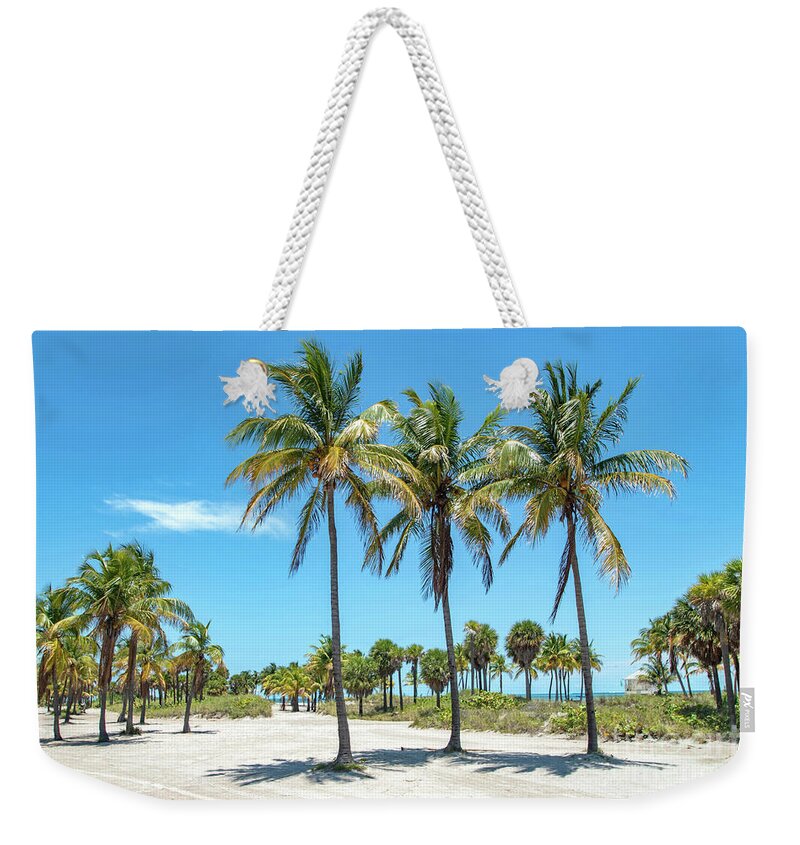 Palm Weekender Tote Bag featuring the photograph Palm Trees at Crandon Park Beach in Key Biscayne Florida by Beachtown Views