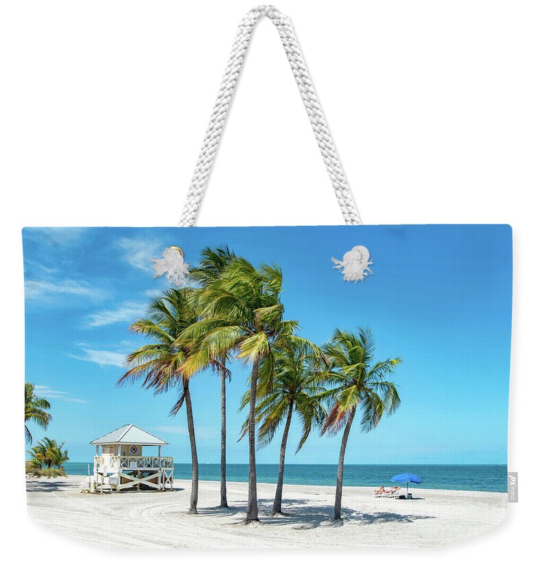 Palm Trees Weekender Tote Bag featuring the photograph Palm Trees on the Beach, Key Biscayne, Florida by Beachtown Views