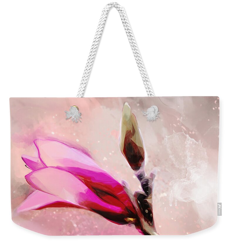 Saucer Magnolia Weekender Tote Bag featuring the digital art Panache by Gina Harrison
