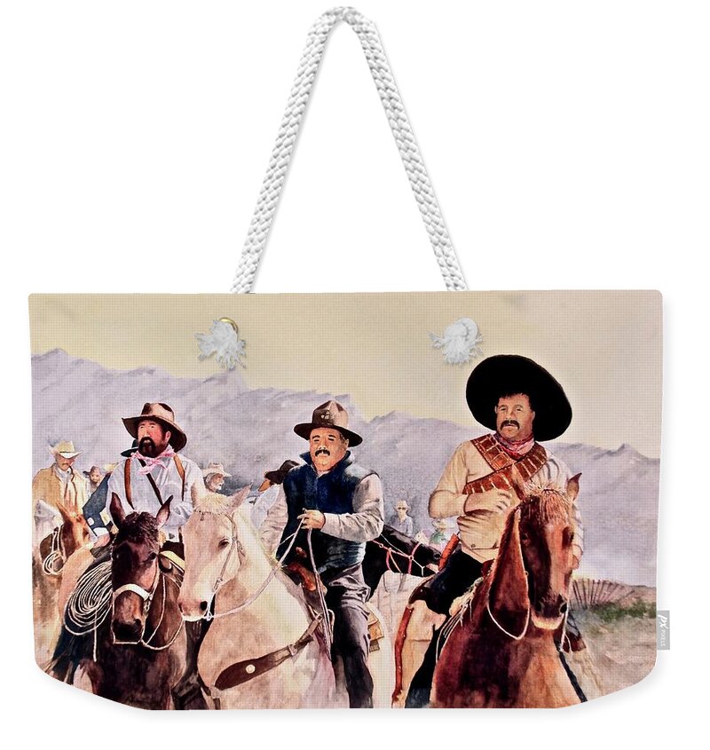 Mexican Border Town Weekender Tote Bag featuring the painting Pancho Villa Days by John Glass
