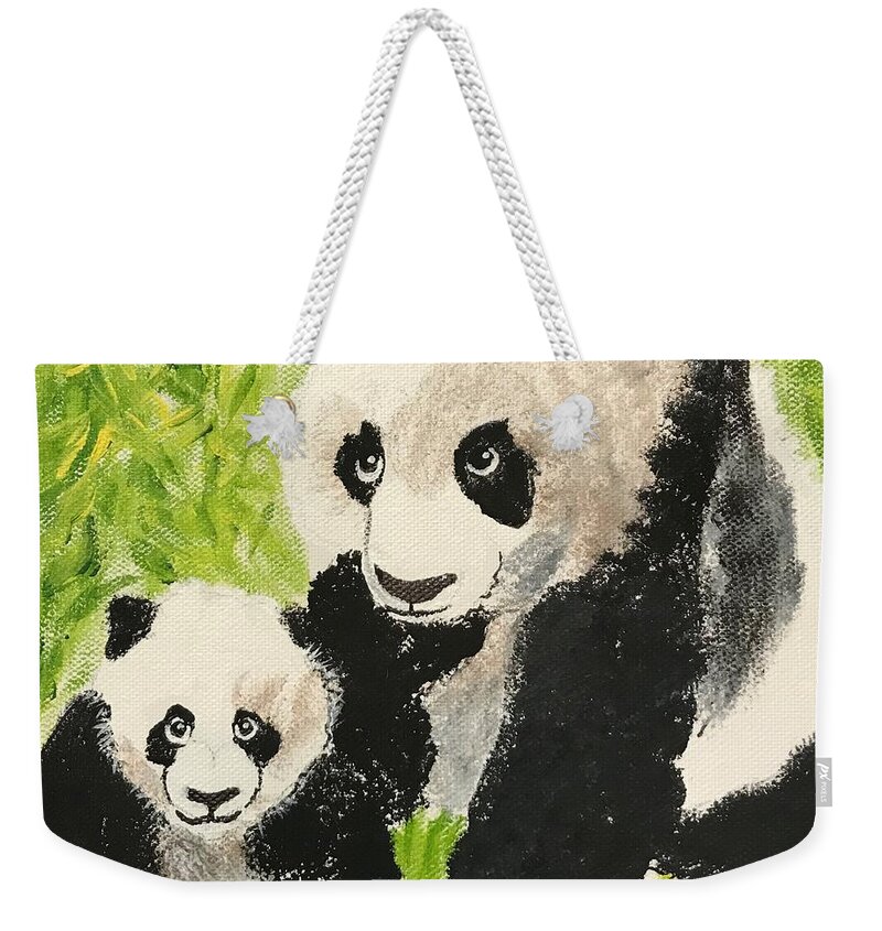 Pets Weekender Tote Bag featuring the painting Pandas by Kathie Camara