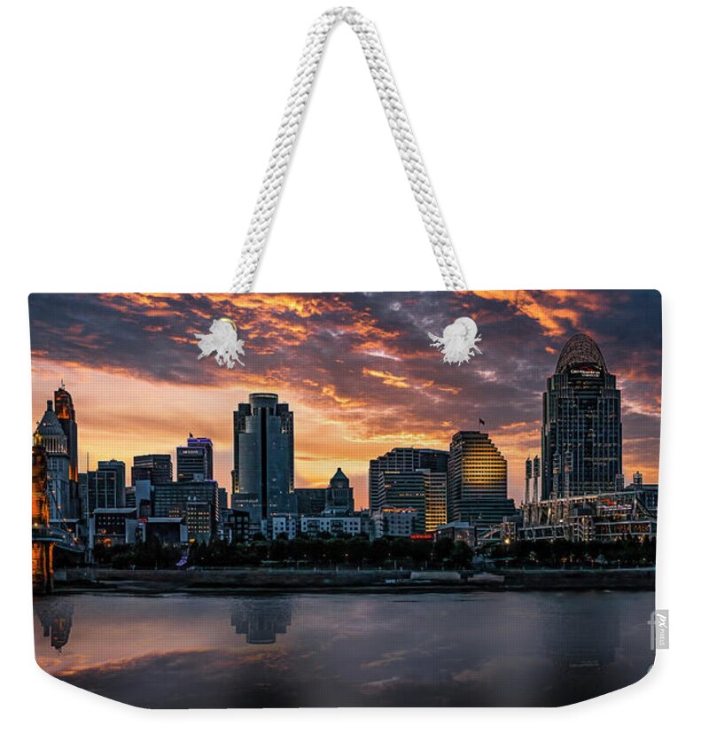Panorama Weekender Tote Bag featuring the photograph Panoramic view of Cincinnati by Shelia Hunt