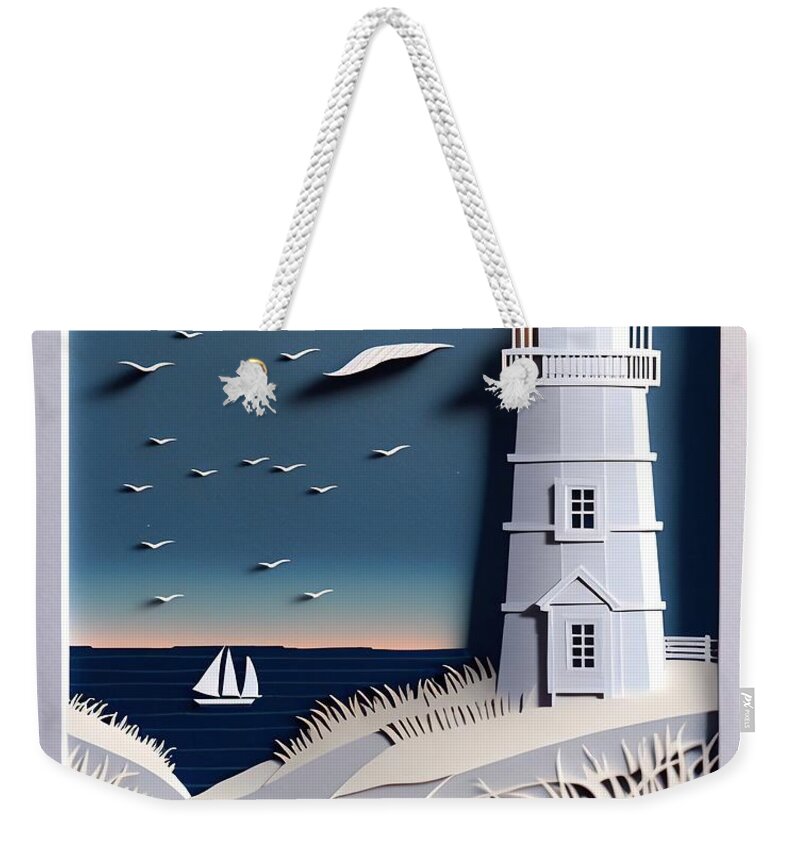 Nantucket Weekender Tote Bag featuring the digital art Paper Lighthouse by Nickleen Mosher
