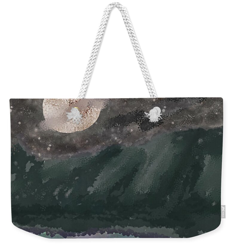 Full Moon Weekender Tote Bag featuring the digital art Paper Moon above a Mountain Lake by Bentley Davis