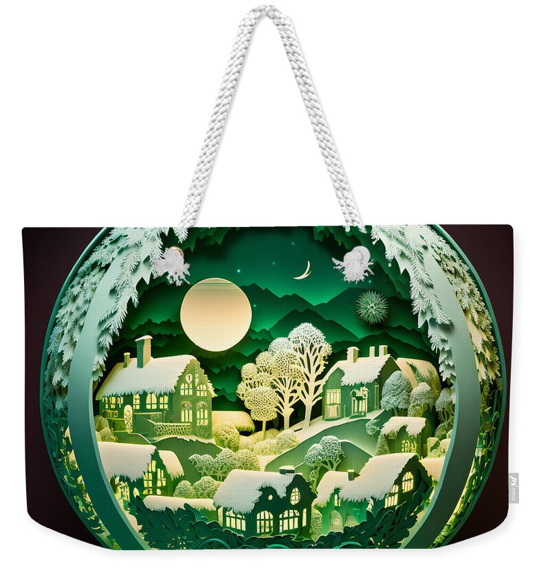 Papercut Weekender Tote Bag featuring the mixed media Papercut Winter Scene by Jay Schankman
