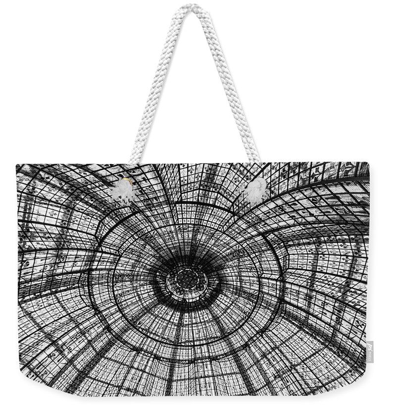 Black And White Weekender Tote Bag featuring the photograph Paris Ceilings - Black and White by Melanie Alexandra Price