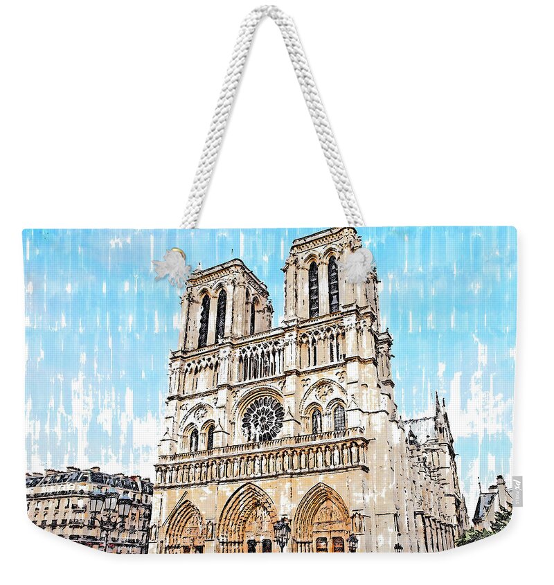 Paris Cityscape Weekender Tote Bag featuring the painting Paris Panorama - 28 by AM FineArtPrints