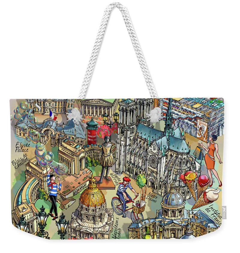 Paris Weekender Tote Bag featuring the digital art Paris Theme - II by Maria Rabinky