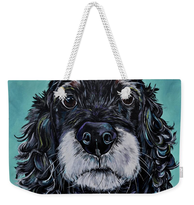 Dog Art Weekender Tote Bag featuring the painting Parker by Patti Schermerhorn