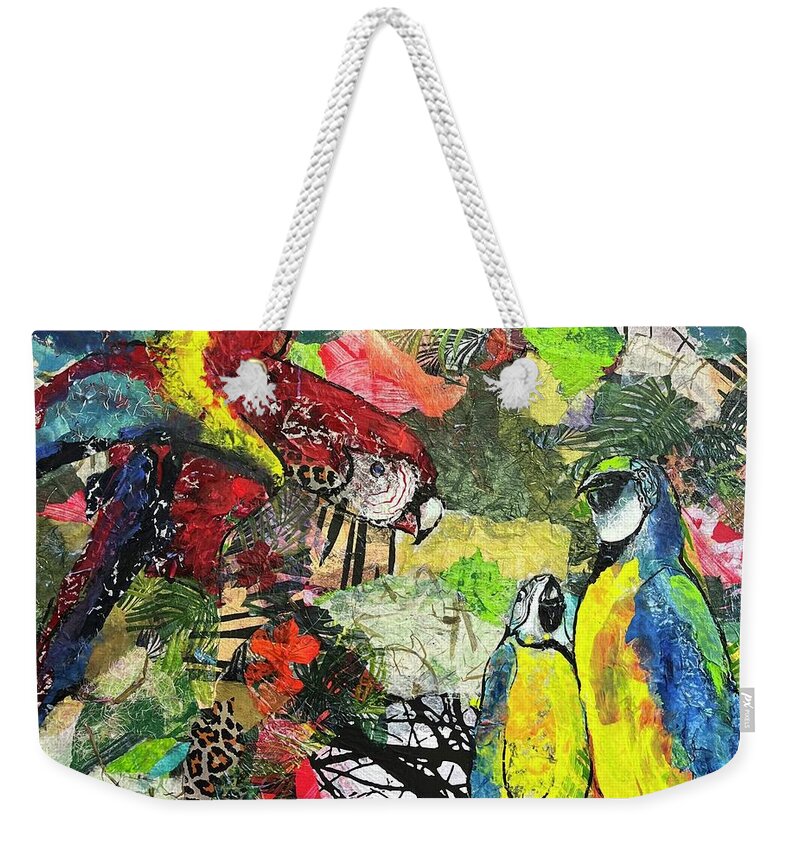 Islandart Weekender Tote Bag featuring the painting Parrot Talk by Elaine Elliott