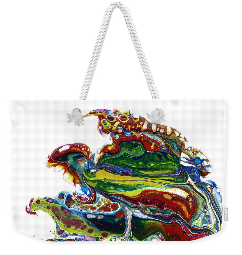 Poured Acrylic Painting Weekender Tote Bag featuring the painting Parrots by Jane Crabtree