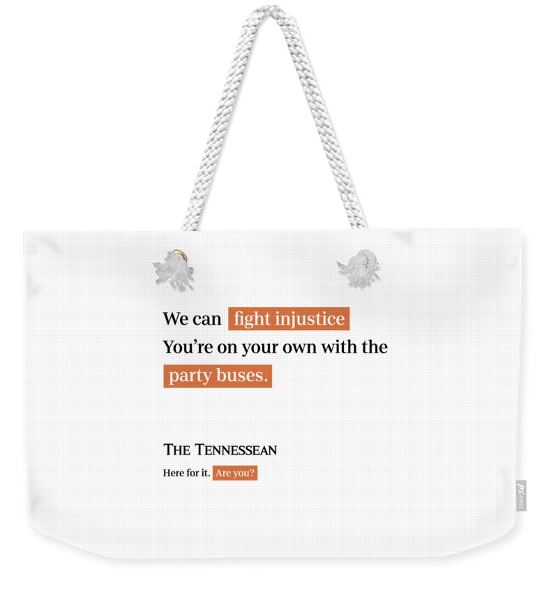 Nashville Weekender Tote Bag featuring the digital art Party Buses - Tennessean White by Gannett