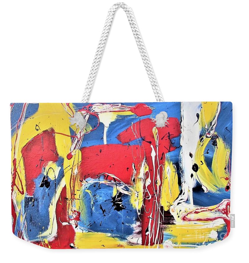 Expressive Abstract Weekender Tote Bag featuring the painting Passion Purpose by Rebecca Flores