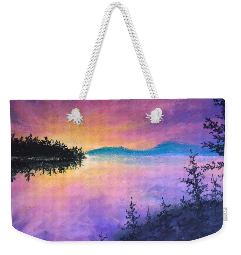 Pink Sunset Weekender Tote Bag featuring the painting Pastel Dreams by Jen Shearer