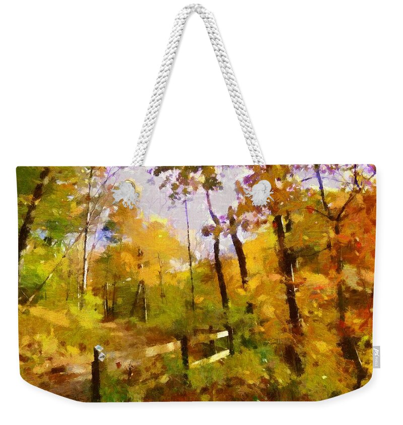 Autumn Weekender Tote Bag featuring the mixed media Path into November by Christopher Reed