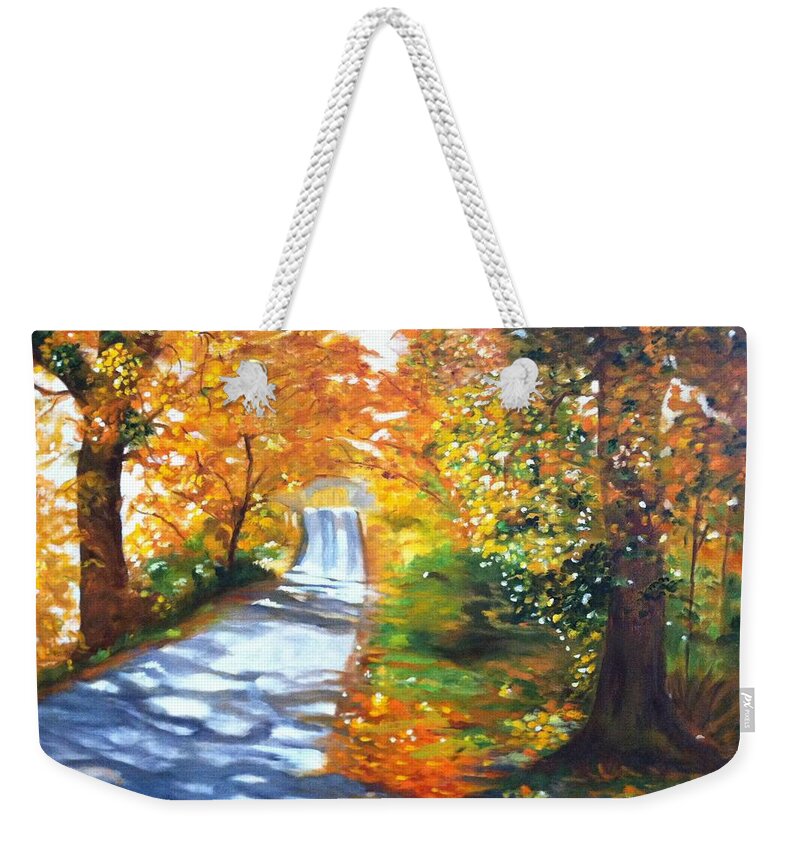 Fall Color Weekender Tote Bag featuring the painting Path to Joy by Juliette Becker