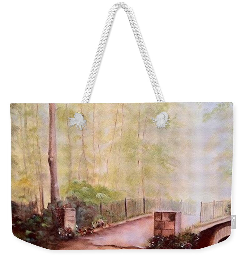 Pathways Weekender Tote Bag featuring the painting Path to Peace by Juliette Becker