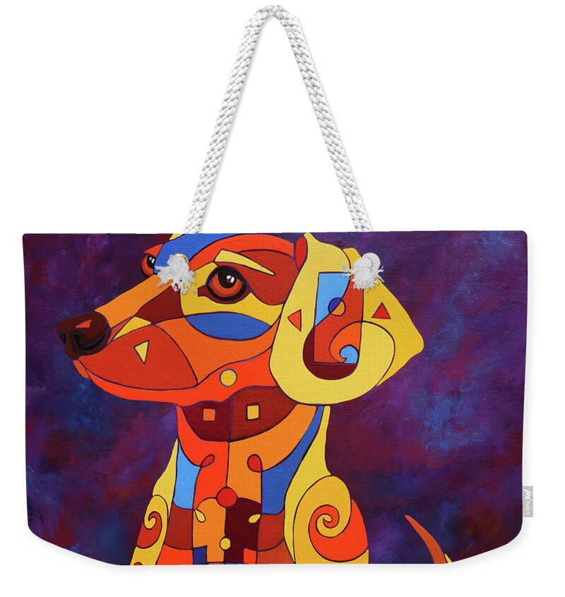 Dachshund Weekender Tote Bag featuring the painting Patiently Waiting Dachshund by Barbara Rush