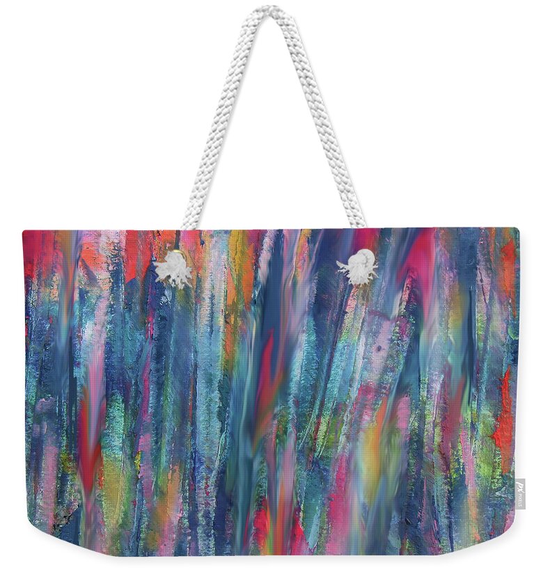Colorful Abstract Lines Weekender Tote Bag featuring the painting Pattern 4-7-20 by Jean Batzell Fitzgerald