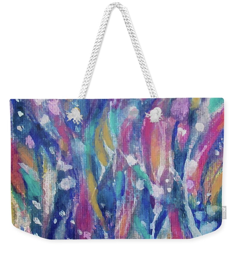 Colorful Abstract Weekender Tote Bag featuring the mixed media Pattern1943 by Jean Batzell Fitzgerald