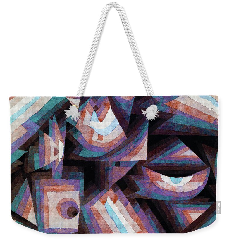 Abstract Weekender Tote Bag featuring the painting Paul Klee Tribute Abstract Hand Painted Litho Reproduction 7 by Tony Rubino