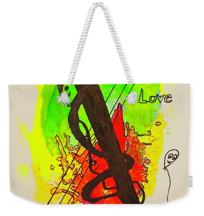  Weekender Tote Bag featuring the mixed media Peace and Love Faces 81034 by Lew Hagood