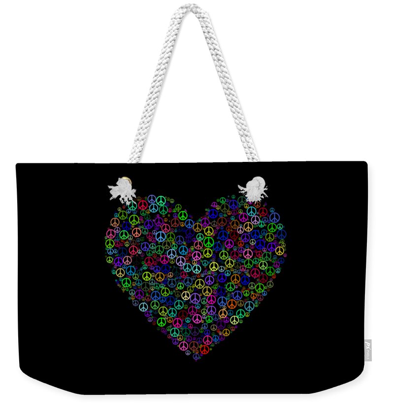 Funny Weekender Tote Bag featuring the digital art Peace And Love Peace Sign Heart by Flippin Sweet Gear