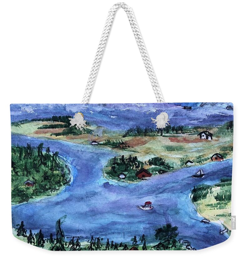Blue Weekender Tote Bag featuring the painting Peace and Quiet by Lucille Valentino